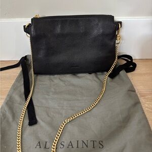 All Saints Black Crossbody Bag with Gold Chain